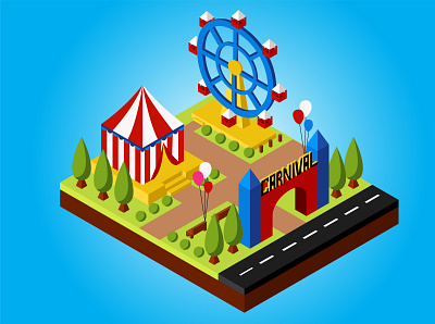 ISOMETRIC CARNIVAL 2d 3d 3d art carnival circus digital illustration digitalart fun geometric illustration illustrator isometric isometric art isometric design isometric illustration mobile park ride typogaphy webdesign