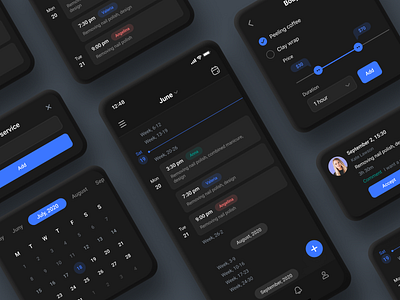 Booking App app application calendar dark minimal mobile mobile app mockup ui ux uxui