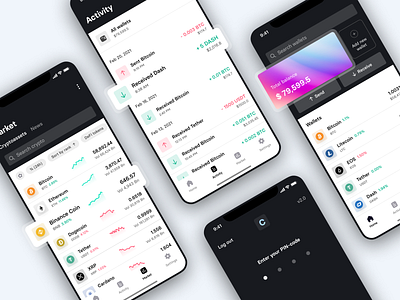 Crypto Wallet App app application bitcoins card chart crypto crypto wallet cryptocurrency dashboard defi ethereum ios mobile mobile app mockup token ui ux