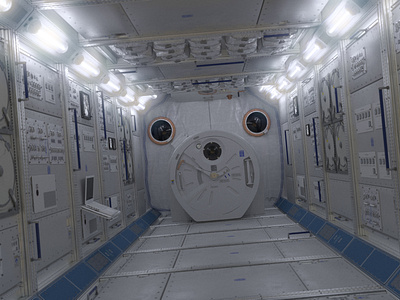 NASA ISS Spaceship Interior astronaut blue corridor fluorescent lamp handle hatch interior international space station mars.earth moon solar space spaceship spacex starship starwars