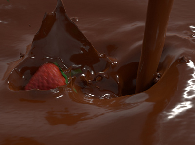 drop strawberry into the Chocolate splash chocolate flipfluid fluid fluid pouring milk milk tea simulation slpash strawberry water