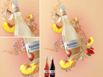 Riunite Peach Rosehip Flavor 3d 3dsmax abstract beer beverage celebration droplet droplets fluid fresh freshness ice cube key visual peach rosehip summer vray water wine