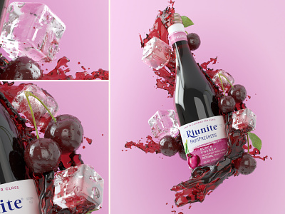 Riunite Cherry Flavor 3d 3dsmax abstract beer celebration cheers cherry droplet droplets fluid ice cube icecube poster simulation vray water wine