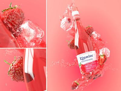 Riunite Strawberry Flavor advertisement beer beverage celebration commercial droplet droplets flipfluid ice cube icecube joy phoenix fd render simulation strawberry vray water wine