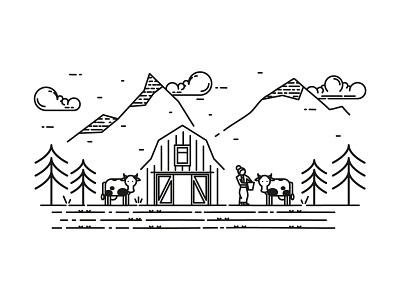 Mountain Scene branding cow design farm illustration line art milk mountain ranch vector