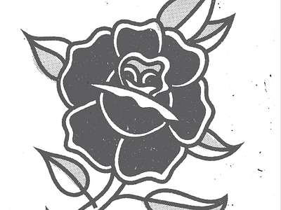 ROSE black flower halftone illustration print rose screen texture