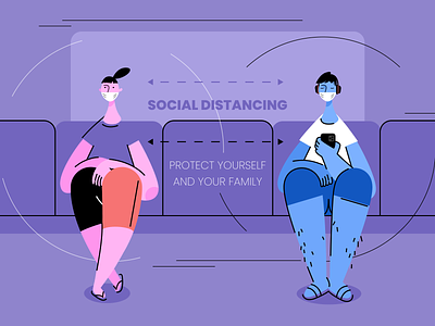 KEEP Social Distancing blue design illustration protection social