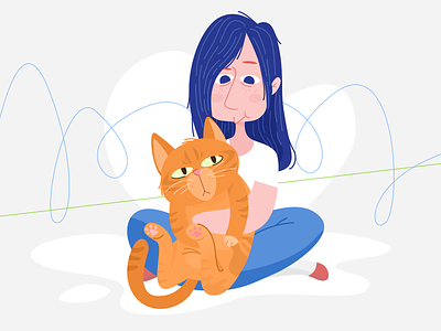 My cat with me cat daily design girl illustration