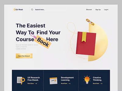 Course Book -Landing Page 3d web animation book book web course gif landing page learning minimal motion graphics reading uiux user experience web design web hearder website
