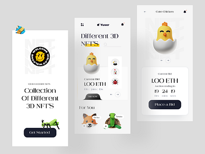 NFT App 📲 3d 3d app 3d face app design app designer chicken dribbble interface minimal mobile app modern nft nft app design top trend trend 2022 ui ui design user experience user interface