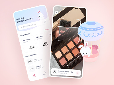 Find cruelty-free brands of cosmetics and others 🐇 accent brand identity bunny cards ui clean ui cosmetics cute feed figma gradient illustration logo mobile scan search service tabbar uxui