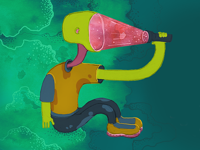underwater character green handdrawing illustration light mixed media noface paint photoshop social media water watercolor