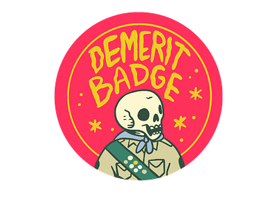 Demerit Badge Sticker branding design illustration merch screen print skeleton skull sticker