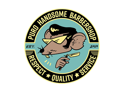 Puro Handsome Barbershop Logo barber barber shop barbershop branding design haircut illustration logo merch rat screen print sticker