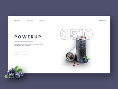 POWERUP ENERGY DRINK art clean design drink energy drink flat landingpage minimal template ui user interface web design