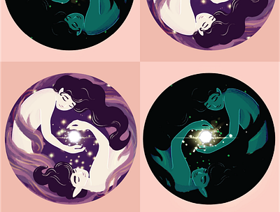 Huriata & Hoku, Twin Deities of the Sun & Stars branding design drawing icon illustration web