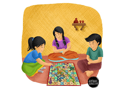 Childhood games Part #5 Paramapadham ( Snakes and Ladders ) ancient artist characterdesign comic design art drawing dribbble best shot dribbleartist games design illustration indian cartoon ladders shading snakes strokes texture trending