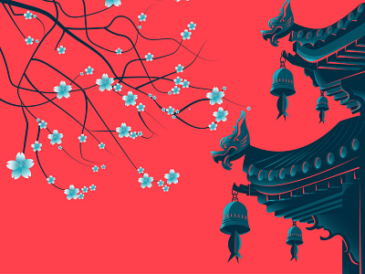 Japanese Temple ancient architechture artwork cherryblossom culture design digital art illustration design illustration digital japan japanese culture temple