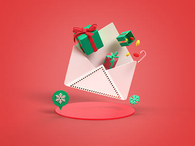 Mail and Christmas Presents 3d 3d art 3dillustration candy candy cane christmas christmas card design dribbble gift box illustration present