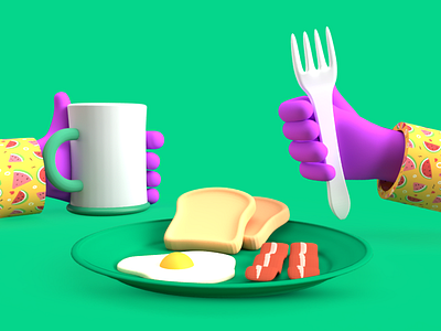 Breakfast plate READY! 3d 3dclay 3dillustration 3dmodel animation branding dribbble food illustration graphic design illustration