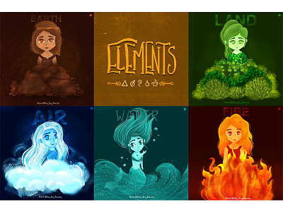 Elements Characters air characters clouds colors comic custom type digitalart dribbble best shot element fire fonts fun green brown red blue cyan grunge texture illustration mountain sketch sky trees water