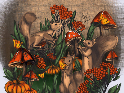 Squirrels life - digital illustration autumn design digital art doodleart doodles fabric fabric design flower illustration flowers graphic graphicdesign illustration illustrator pattern art patterns poster product design realistic vector