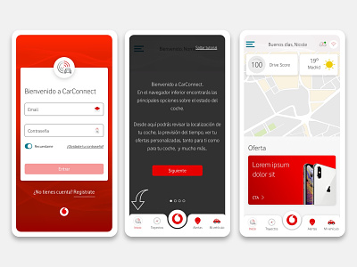 Vodafone CarConnect app design interaction design ui ux