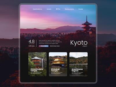 Kyoto.io - Travel Website Design app design landing page travel website ui web design