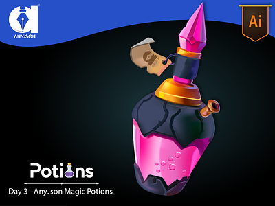 Day3 - AnyJson Magic Game Potions app bottle game game art game design game ui illustration magic poison potions top ui ui vector