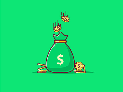 Money Bag with Falling Dollar Coins Vector Illustration
