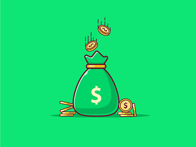 Money Bag with Falling Dollar Coins Vector Illustration