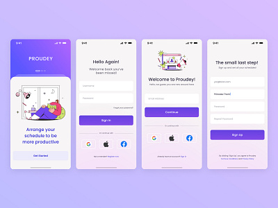 Proudey - Productivity App | Daily UI 001 (Sign up) app dailyui design figma high fidelity ios productivity app sign up ui user flow ux