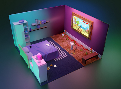 Gaming bedroom 3d building illustration