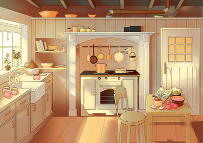 Kitchen in Sunlight illustration kitchen