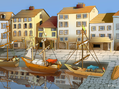 Quayside building illustration landscape