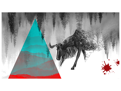 Hunting animal blackandwhite blood deer design forest prism red trees