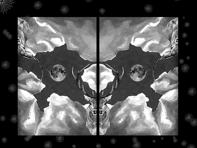 Deer cloud deer horns moon night photomanipulation stars
