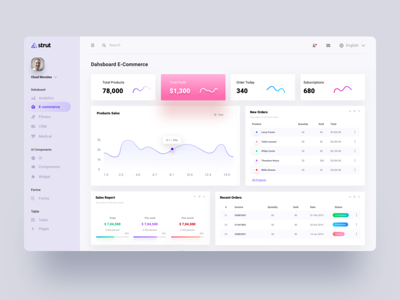 E-Commerce Dashboard Design admin analytics channel chart dashboard e commerce list list view page panel profit report sales shop template ui user ux visitor web