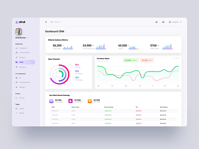 CRM Dashboard Design admin analytics channel chart dashboard list list view page panel profit template traffic ui user ux visitor web