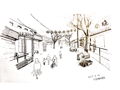 freehand pen sketch_hutong@Beijing