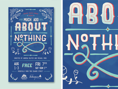 Much Ado About Nothing illustration lettering mudlark poster theater watercolor