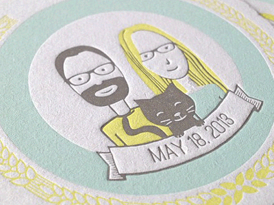 Brennan & Leah coasters illustration letterpress portrait wedding
