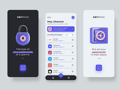 Screen Per Day—014 3d app app design interface password manager ui ui design visual design