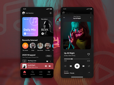 Streaming - Music Player App Design app apple music dark mode deezer design figma free freebie ios mobile music now playing player playlist spotify streaming app ui uiux