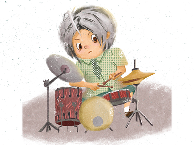 The boy playing drums illustrator graphic design