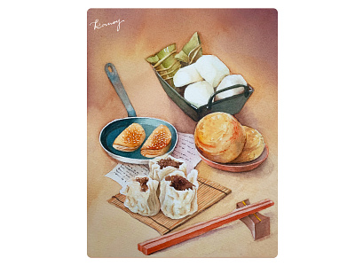 Chinese dim sum illustrate illustration watercolor