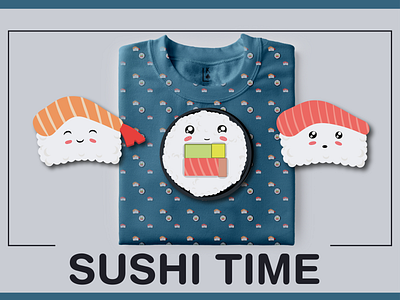 SUSHI TIME cloth fish food illustration japan salmon shrimp sushi t shirt time