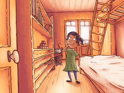 Sunlit room character character design home illustration