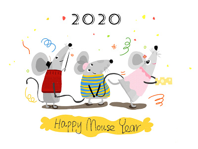 Happy Mouse Year animals design illustration