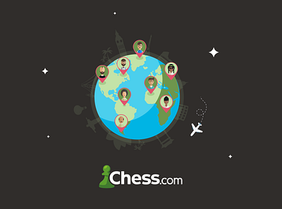 Play Chess with Everybody! chess chessboard flat flat art flat design flat illustration friends illustration online play online travel the world world world illustration